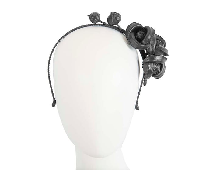 Black leather flower headband fascinator Fascinators.com.au