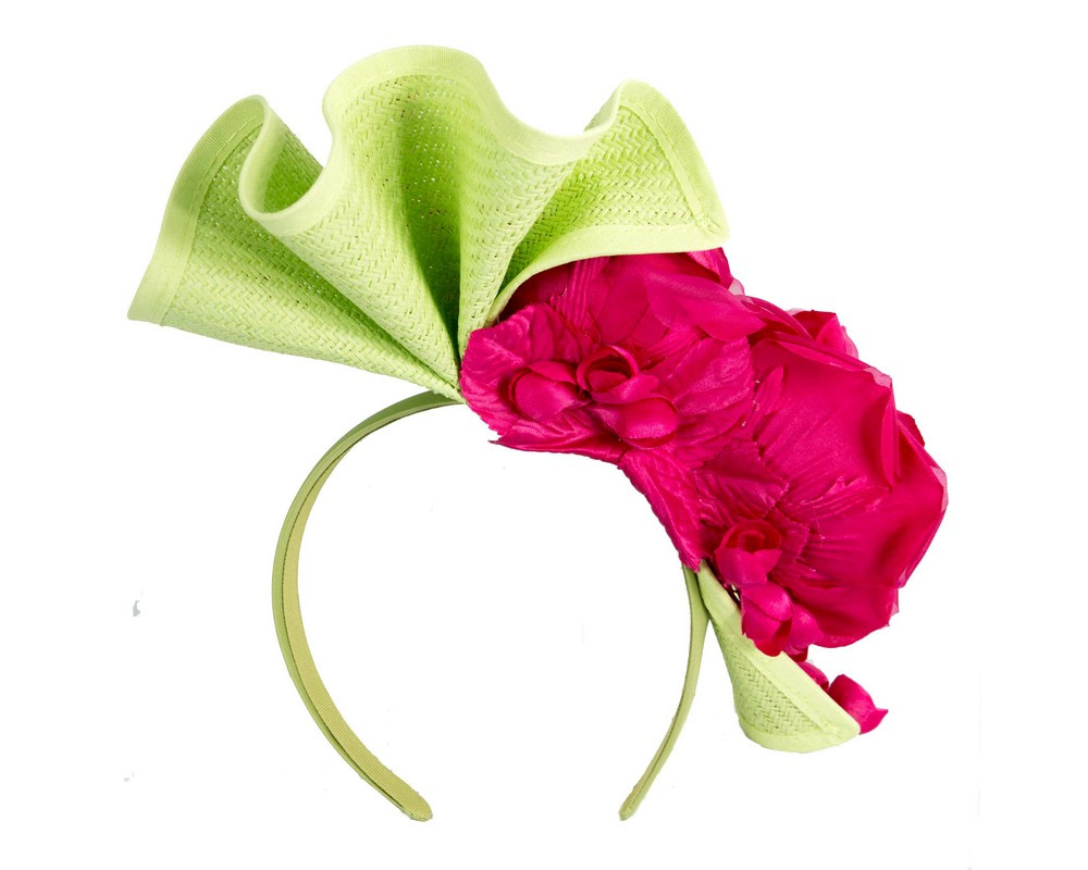 Tall lime & fuchsia fascinator with flower by Fillies Collection - Fascinators.com.au Tall lime & fuchsia fascinator with flower by Fillies Collection - Image 4