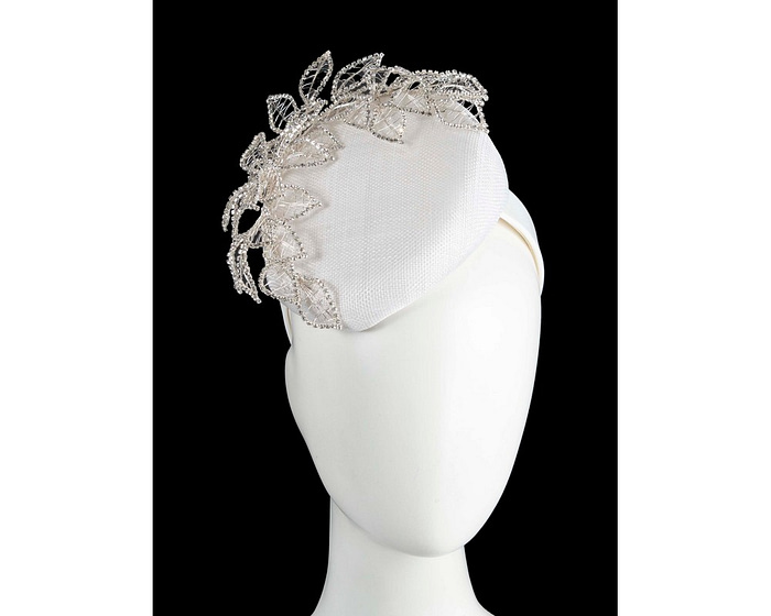 Designer white pillbox fascinator by Fillies Collection