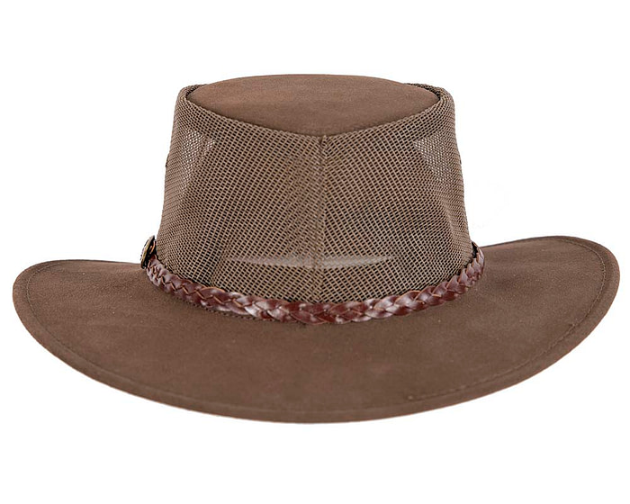 Dark Brown Suede Leather Australian Cooler hat by Jacaru - Image 7