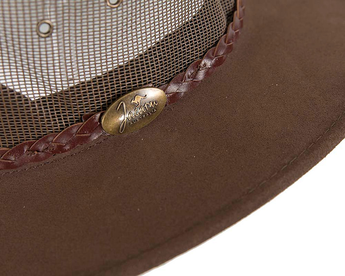 Dark Brown Suede Leather Australian Cooler hat by Jacaru - Image 6