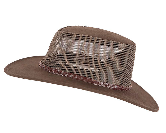 Dark Brown Suede Leather Australian Cooler hat by Jacaru - Image 3