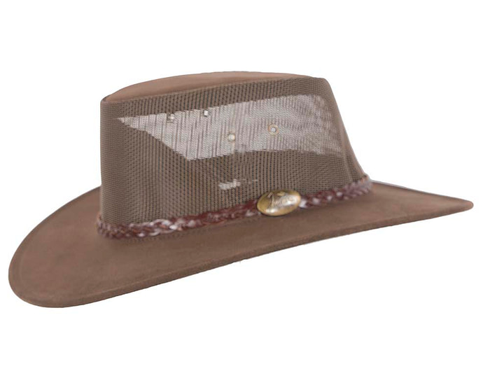 Dark Brown Suede Leather Australian Cooler hat by Jacaru - Image 2