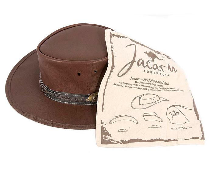 Chocolate Kangaroo Leather Australian hat by Jacaru - Image 7