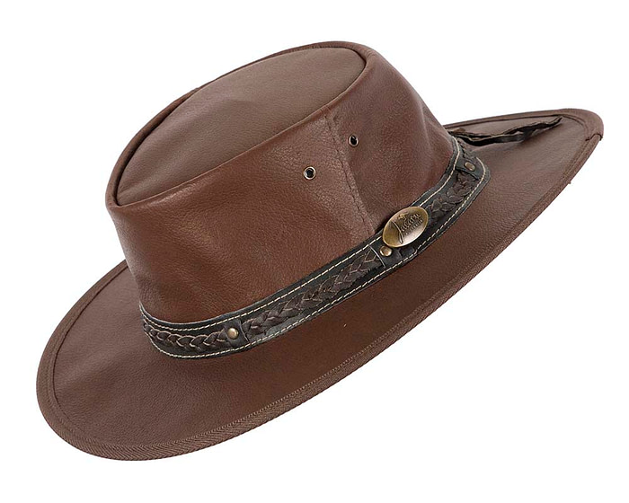 Chocolate Kangaroo Leather Australian hat by Jacaru - Image 2