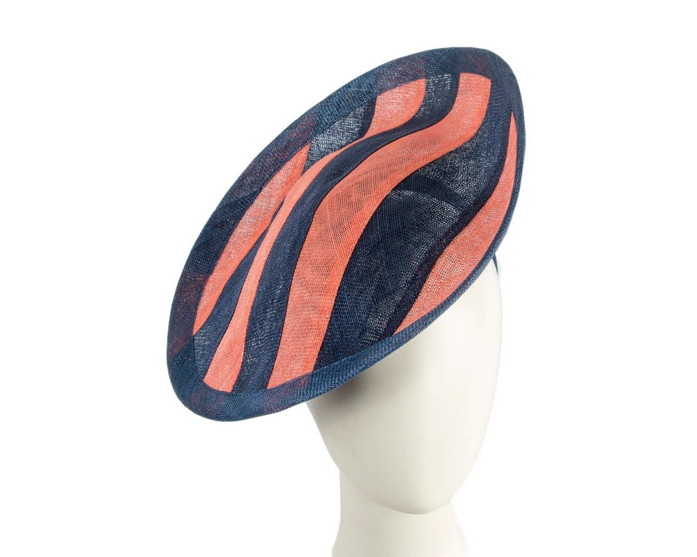 Unique Navy & Coral stripy fascinator by Max Alexander - Hats From OZ