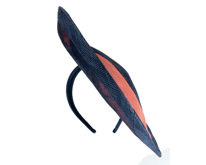 Unique Navy & Coral stripy fascinator by Max Alexander - Image 4