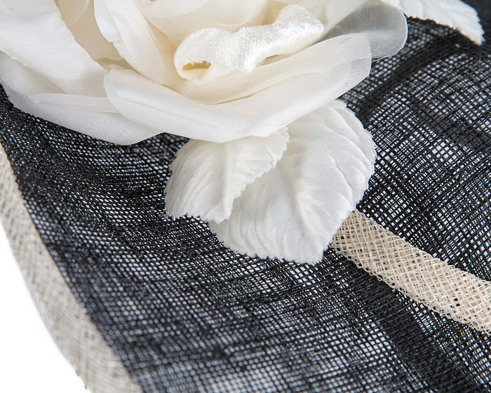 Large black and cream sinamay fascinator hat with flowers by Max Alexander - Image 5