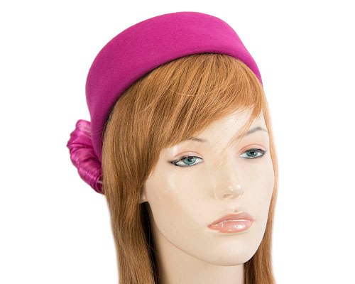 Fascinators Online - Fuchsia felt ladies fashion beret hat with bow by Fillies Collection