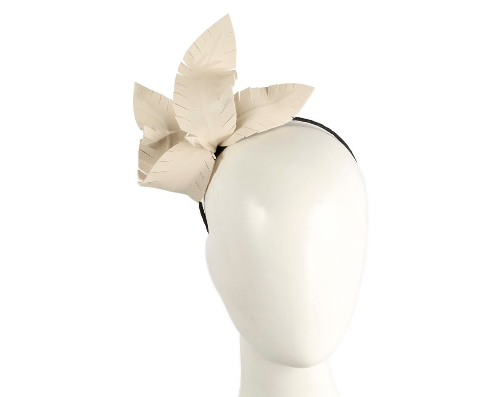 Cream leather flower headband fascinator by BELIEVERA - Hats From OZ