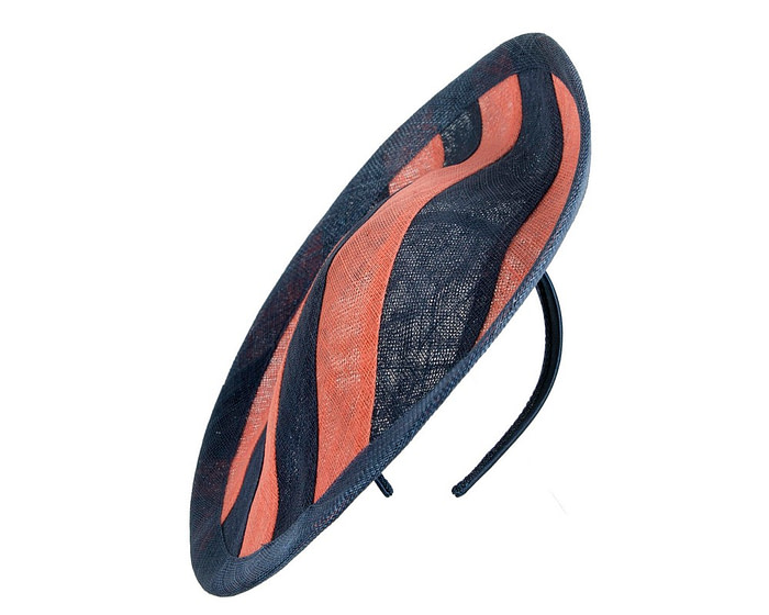 Unique Navy & Coral stripy fascinator by Max Alexander - Image 2