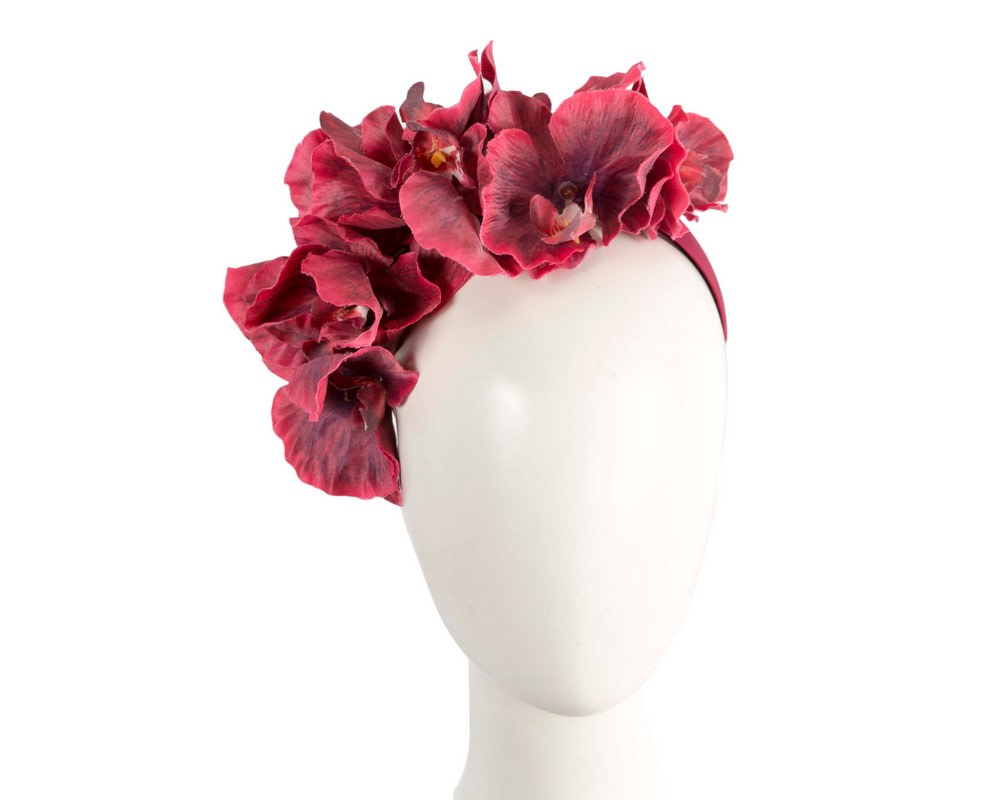 Bespoke wine-colored orchid flower headband by Cupids Millinery - Hats From OZ