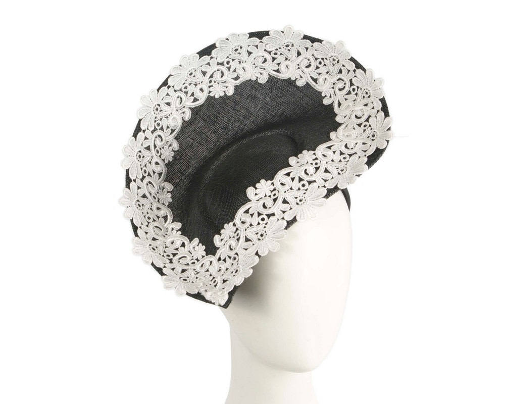 Embroidered Black & Cream Fascinator by Fillies Collection - Hats From OZ