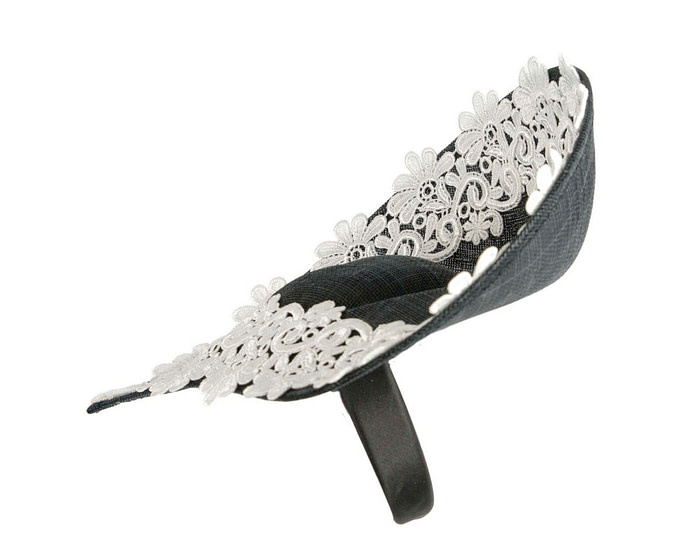Embroidered Black & Cream Fascinator by Fillies Collection - Image 3