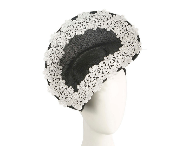 Embroidered Black & Cream Fascinator by Fillies Collection