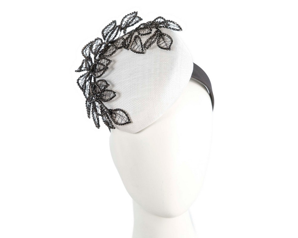 Designer white and black pillbox fascinator by Fillies Collection - Hats From OZ