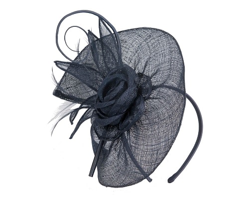 Fascinators Online - Navy racing fascinator with feathers by Max Alexander