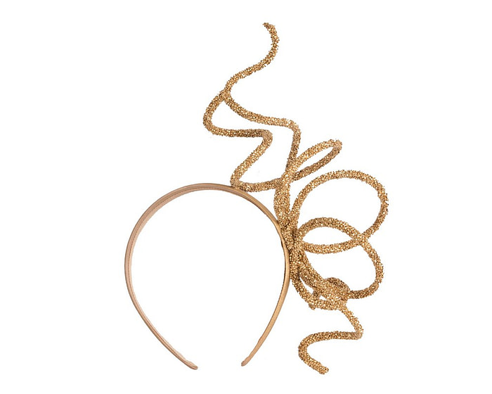 Bespoke sculptured gold fascinator by Cupids Millinery - Image 4