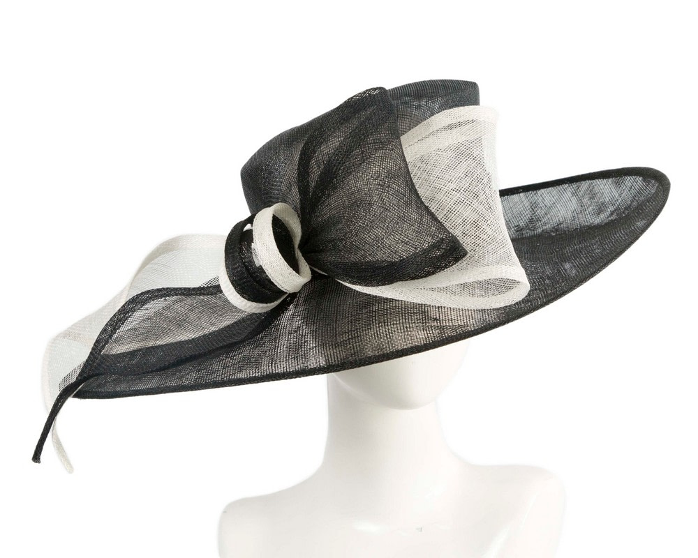 Black & White sinamay hat with large bow by Max Alexander - Hats From OZ