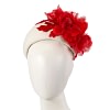 Wide cream winter fascinator with red silk flower