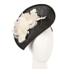 Bespoke black sinamay fascinator with cream flower by Max Alexander