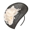 Bespoke black sinamay fascinator with cream flower by Max Alexander - Image 2