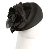 Black Felt Beret Hat with Flower