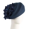 Navy Felt Beret Hat with Flower