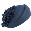 Navy Felt Beret Hat with Flower - Image 2