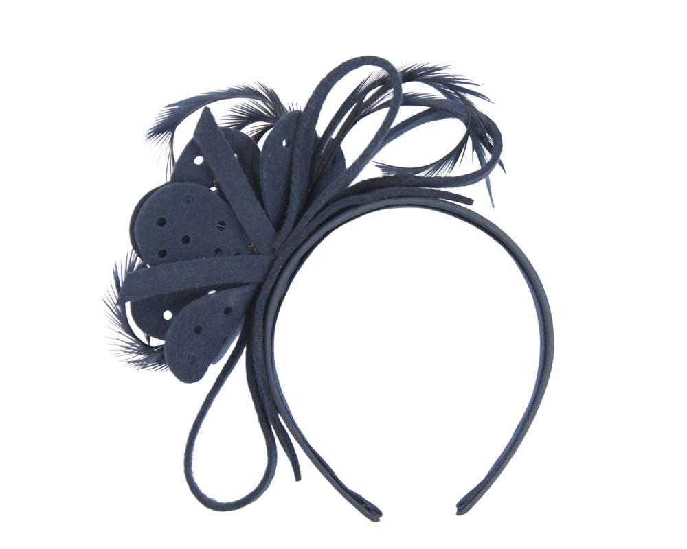 Navy felt flower and feathers winter fascinator - Fascinators Online Navy felt flower and feathers winter fascinator - Image 4