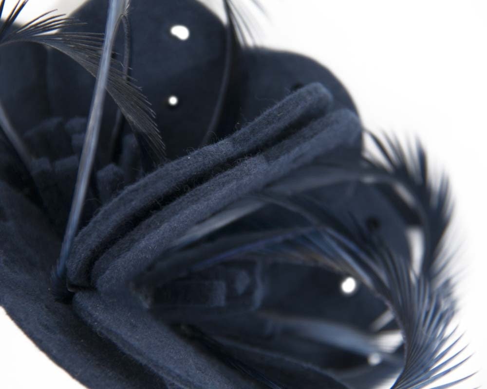 Navy felt flower and feathers winter fascinator - Fascinators Online Navy felt flower and feathers winter fascinator - Image 3