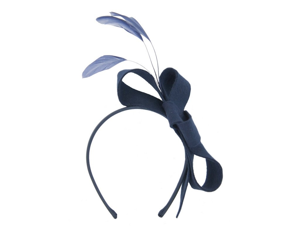 Fascinators Online - Navy felt bow winter fascinator