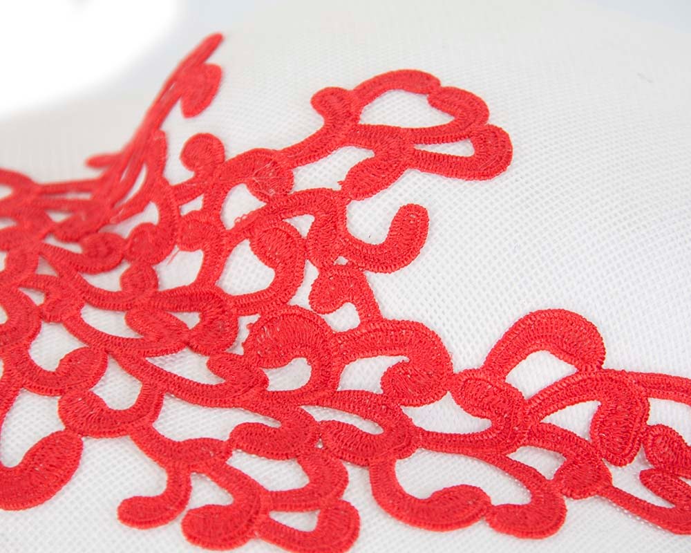White & red fashion boater hat with lace by Max Alexander - Fascinators Online White & red fashion boater hat with lace by Max Alexander - Image 6