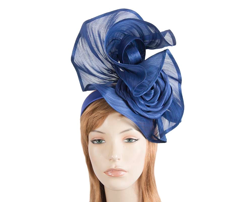 Fascinators Online - Royal blue sculptured silk abaca fascinator by Fillies Collection