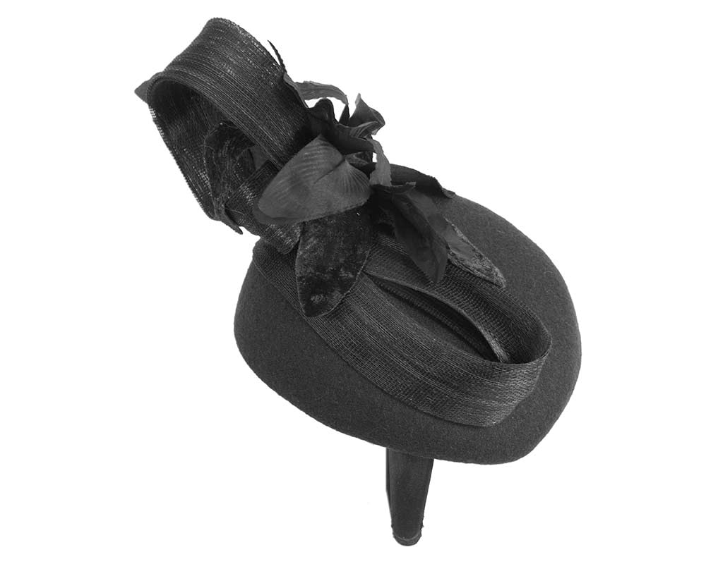 Tall black felt pillbox with flower by Fillies Collection - Fascinators Online Tall black felt pillbox with flower by Fillies Collection - Image 3