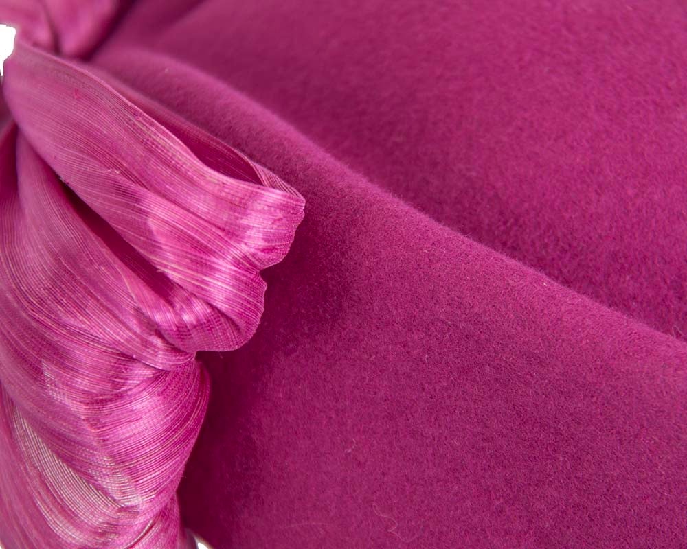 Fuchsia felt ladies fashion beret hat with bow by Fillies Collection - Fascinators Online Fuchsia felt ladies fashion beret hat with bow by Fillies Collection - Image 6