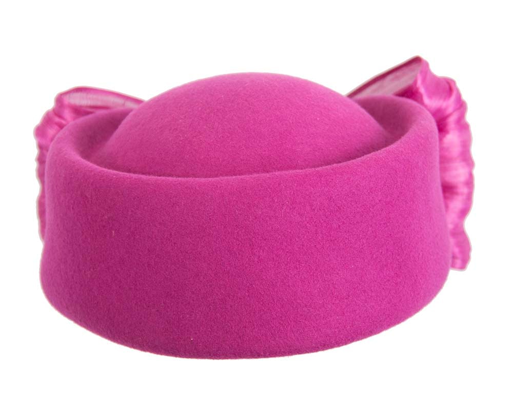 Fuchsia felt ladies fashion beret hat with bow by Fillies Collection - Fascinators Online Fuchsia felt ladies fashion beret hat with bow by Fillies Collection - Image 4