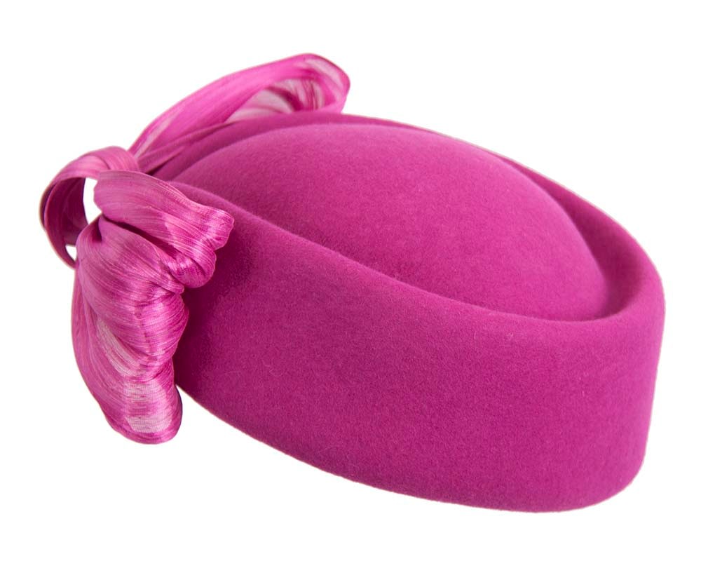 Fuchsia felt ladies fashion beret hat with bow by Fillies Collection - Fascinators Online Fuchsia felt ladies fashion beret hat with bow by Fillies Collection - Image 5