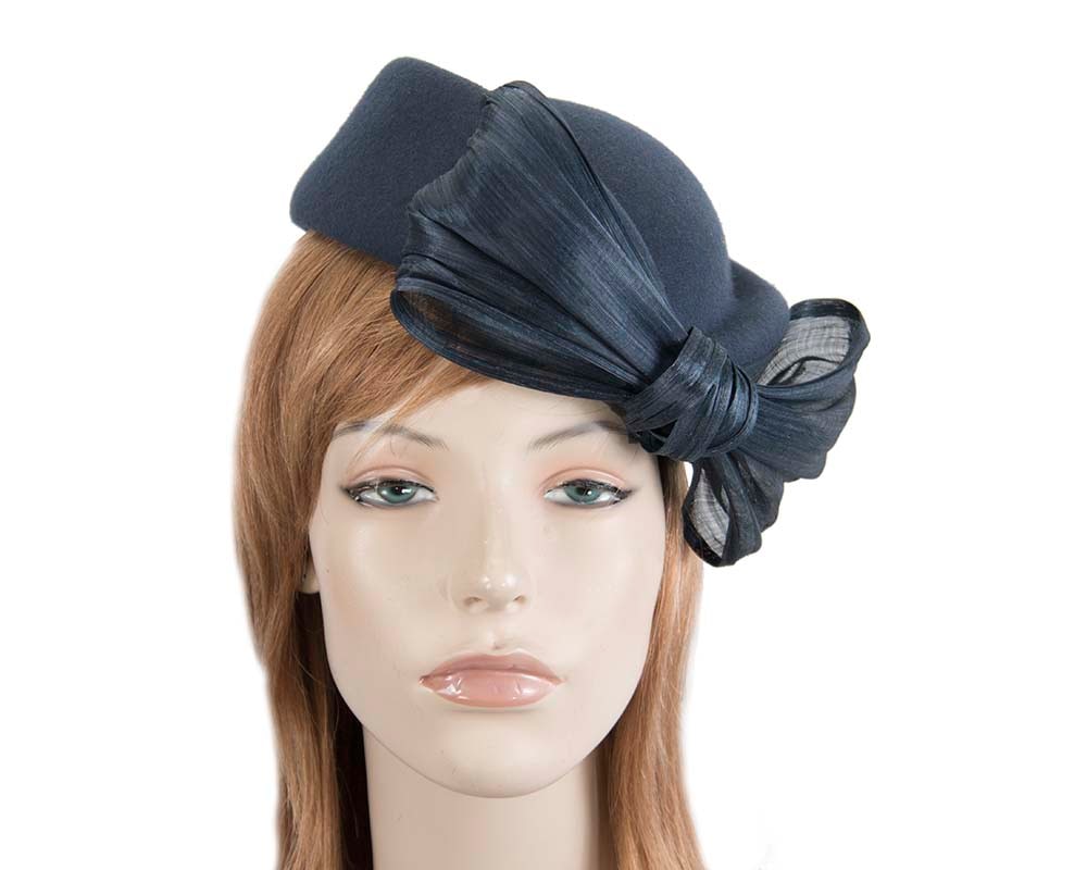 Fascinators Online - Navy felt ladies fashion beret hat with bow by Fillies Collection