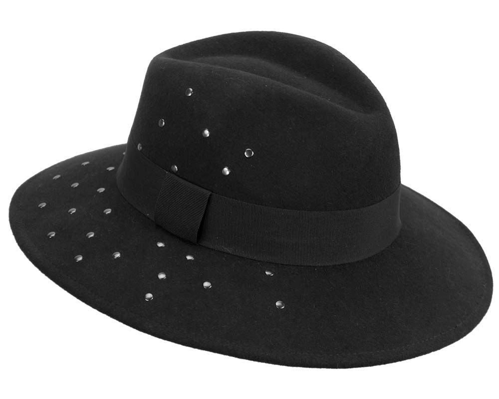 Fascinators Online - Wide brim black felt fedora hat by Max Alexander