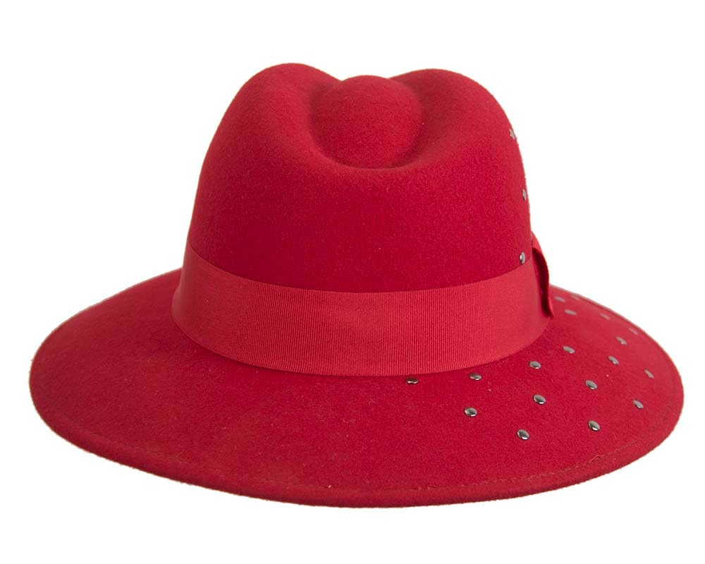 Wide brim red felt fedora hat by Max Alexander - Fascinators Online Wide brim red felt fedora hat by Max Alexander - Image 6