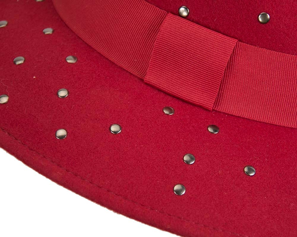 Wide brim red felt fedora hat by Max Alexander - Fascinators Online Wide brim red felt fedora hat by Max Alexander - Image 4