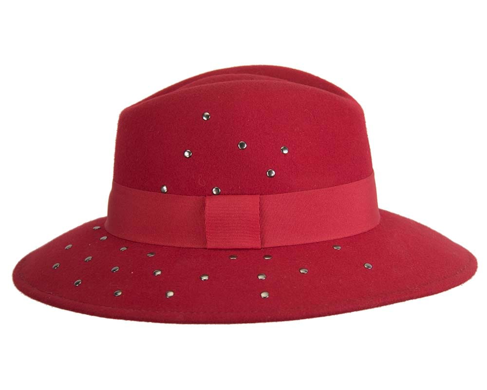 Wide brim red felt fedora hat by Max Alexander - Fascinators Online Wide brim red felt fedora hat by Max Alexander - Image 5