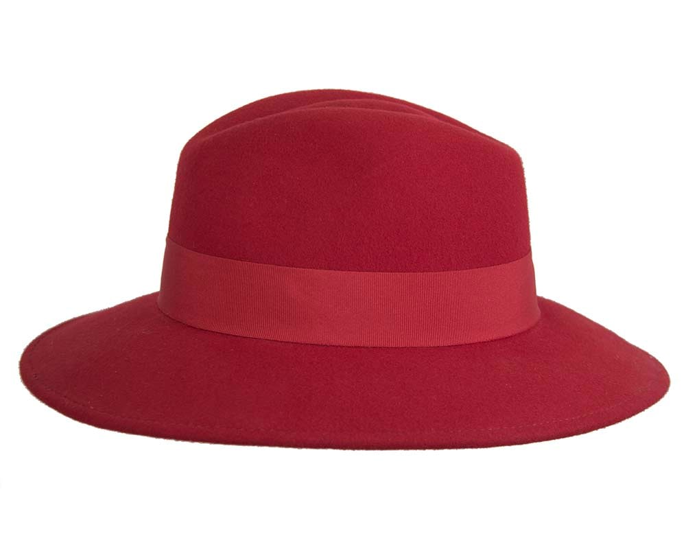 Wide brim red felt fedora hat by Max Alexander - Fascinators Online Wide brim red felt fedora hat by Max Alexander - Image 3