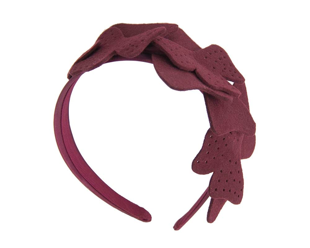 Fascinators Online - Petite burgundy felt winter fascinator by Max Alexander