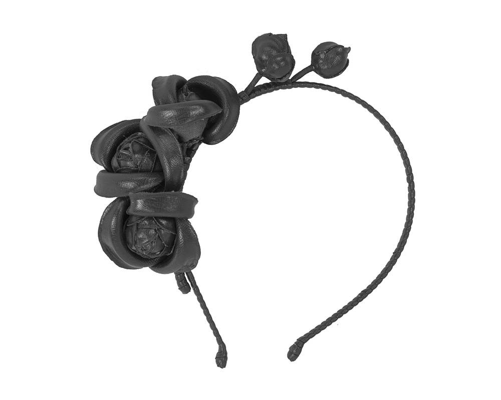 Fascinators Online - Black leather flowers headband by Max Alexander