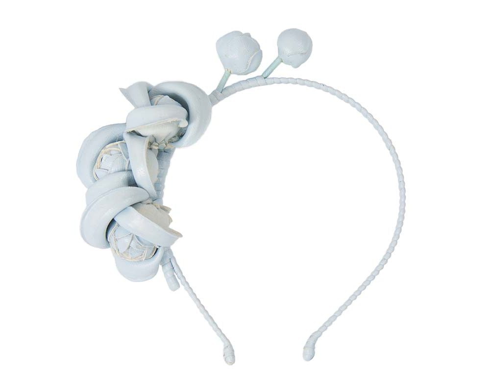 Fascinators Online - Light Blue leather flowers headband by Max Alexander