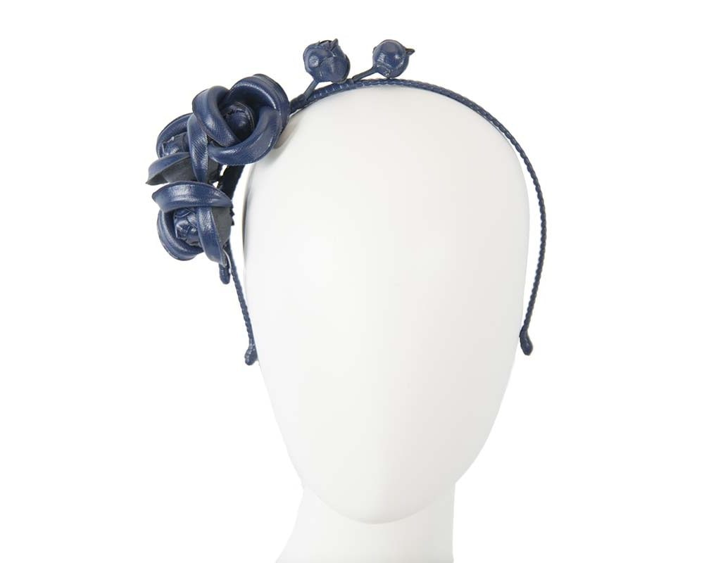 Fascinators Online - Navy leather flowers headband by Max Alexander