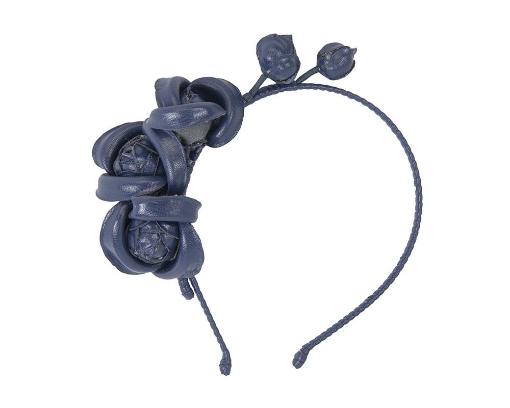 Fascinators Online - Navy leather flowers headband by Max Alexander