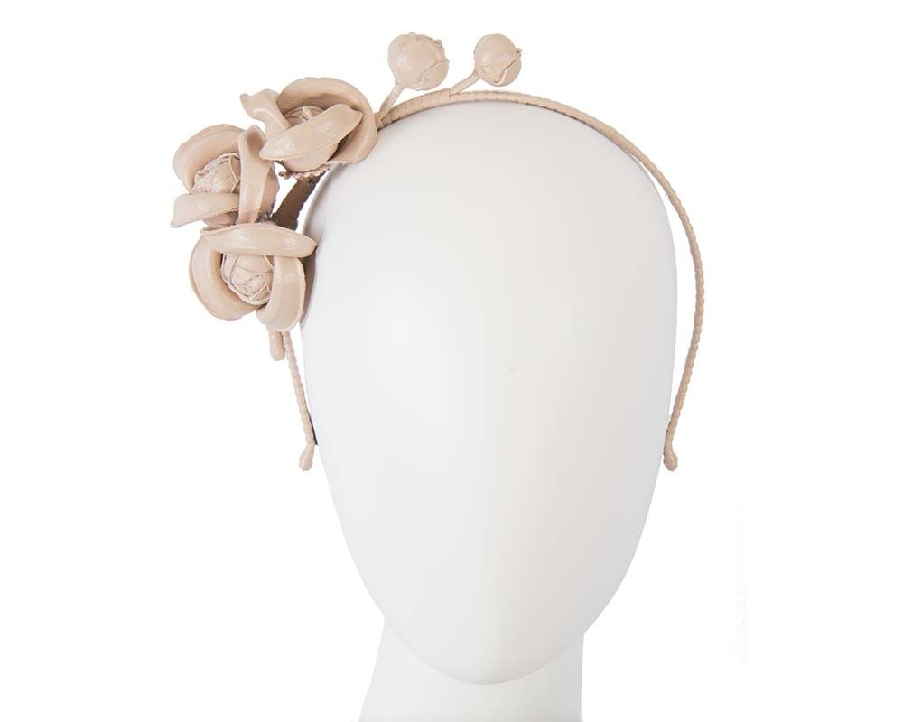 Fascinators Online - Nude leather flowers headband by Max Alexander